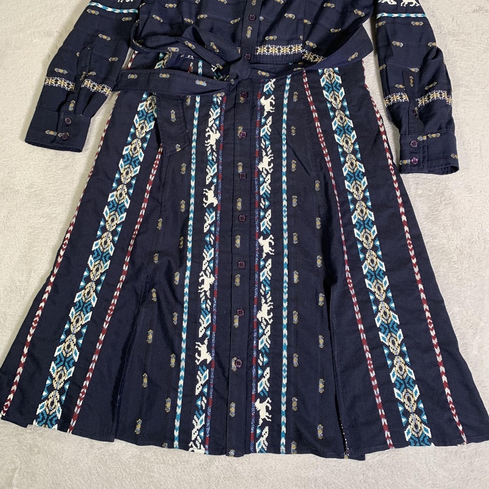 Finley Southwestern Horse Print Jacquard Belted Shirt Dress Womens Small USA - Picture 4 of 14